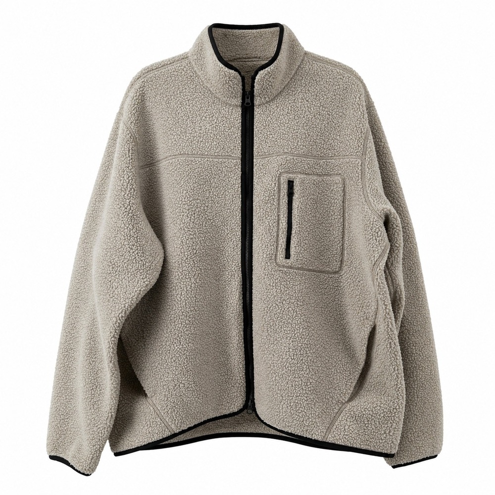 Everlane ReNew High-Pile Fleece Jacket Mens XL Oatmeal Beige Full Zip 100% Recyc